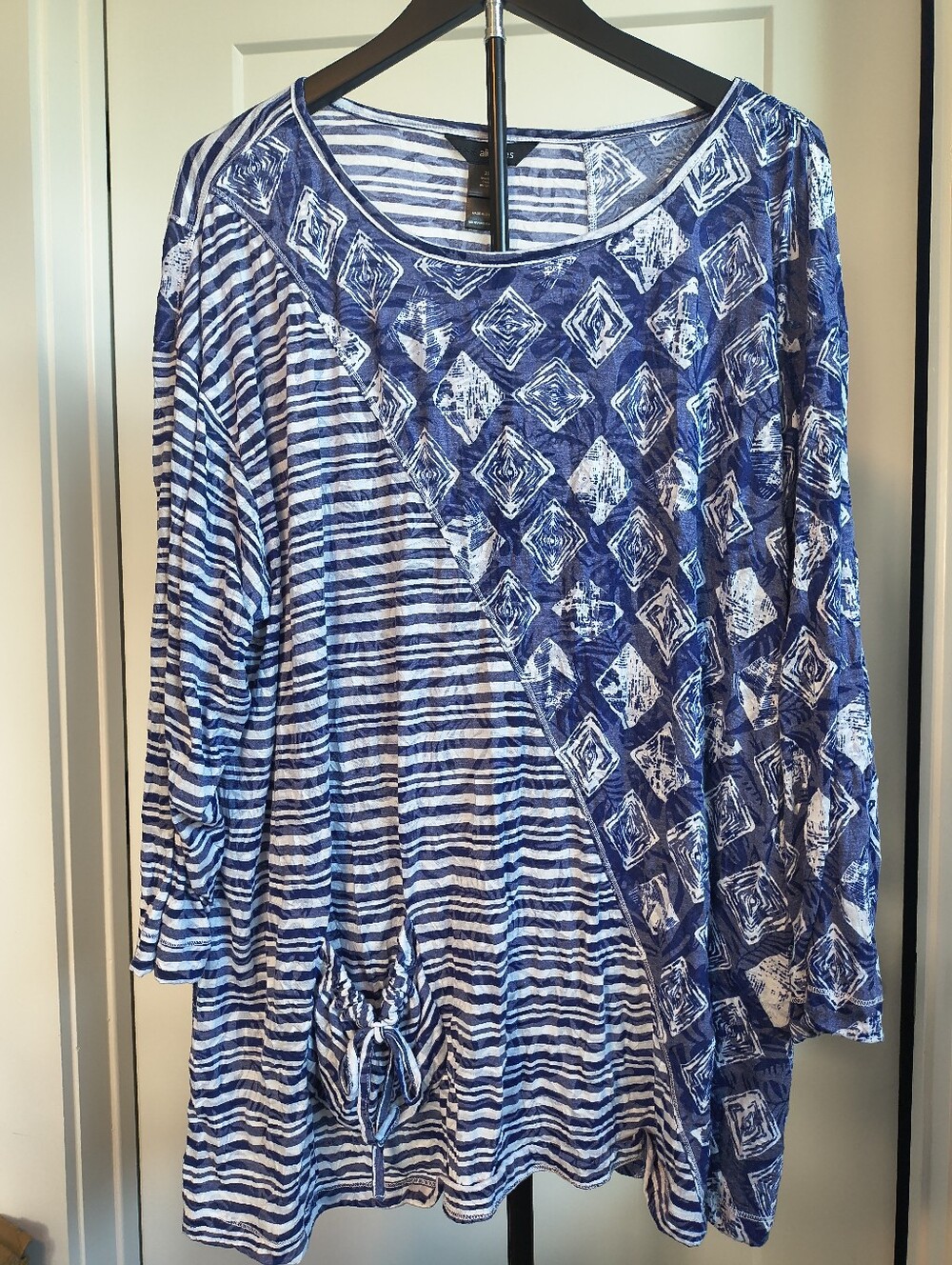 Ali Miles Women's Blue White Artsy Lighweight Crinkle Tunic Blouse 2X Lagenlook